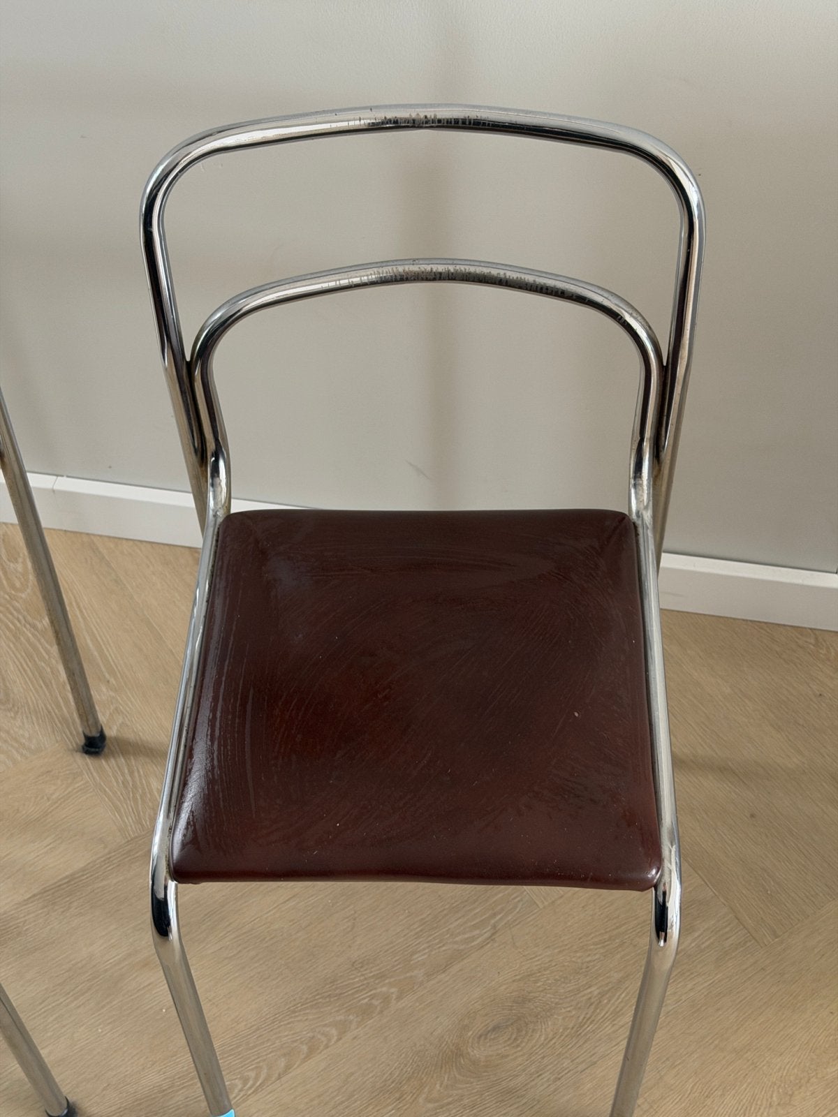 Vintage Bauhaus stoeltjes met bruin leer en staal, Ophalen