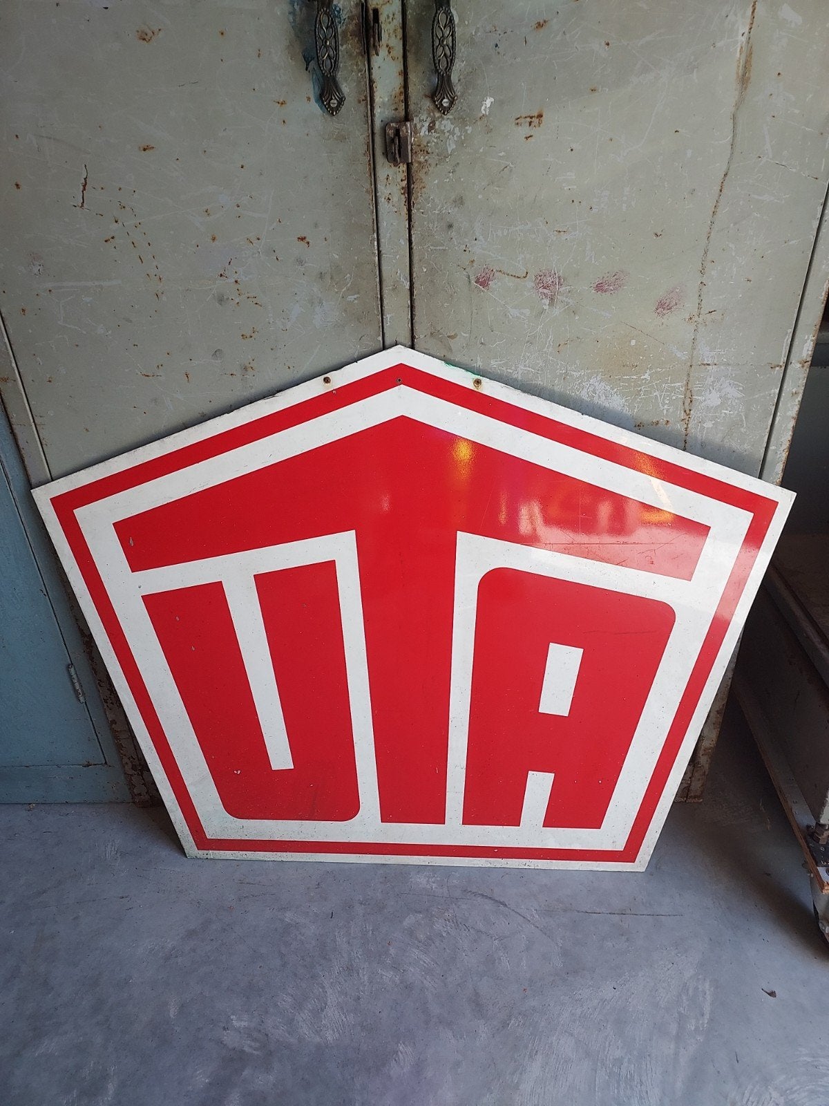 groot vintage reclamebord reclame van Uta België, Ophalen, Gebruikt, Reclamebord