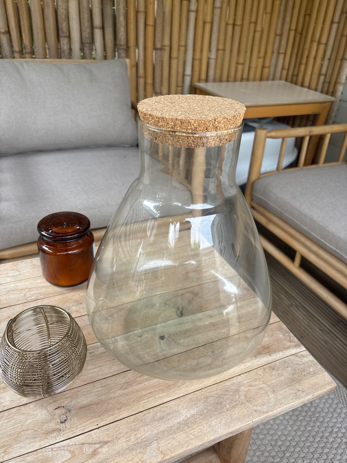 Glazen stolp met kurken deksel, Huis en Inrichting, Glas, Ophalen, Gebruikt, Met deksel