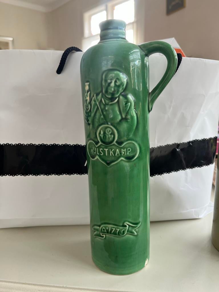 Vintage Hulstkamp jeneverkruik groen geglazuurd plateel, Ophalen of Verzenden