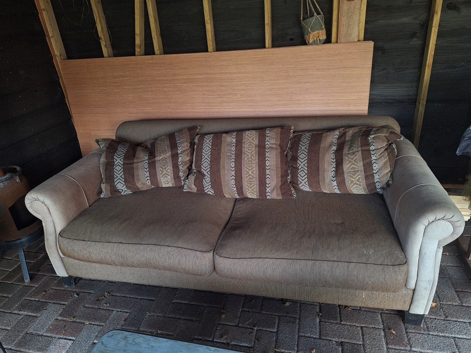 Stevige buitenbank met kussens - ideaal voor tuin/terras, Ophalen, Gebruikt, Driepersoons, 75 tot 100 cm