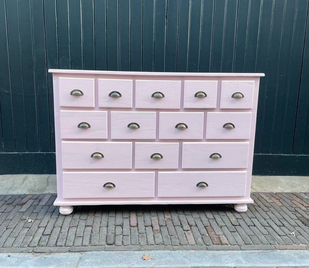 Brocante ladekast - oudroze apothekerskast, B, Vintage, Ophalen of Verzenden, A