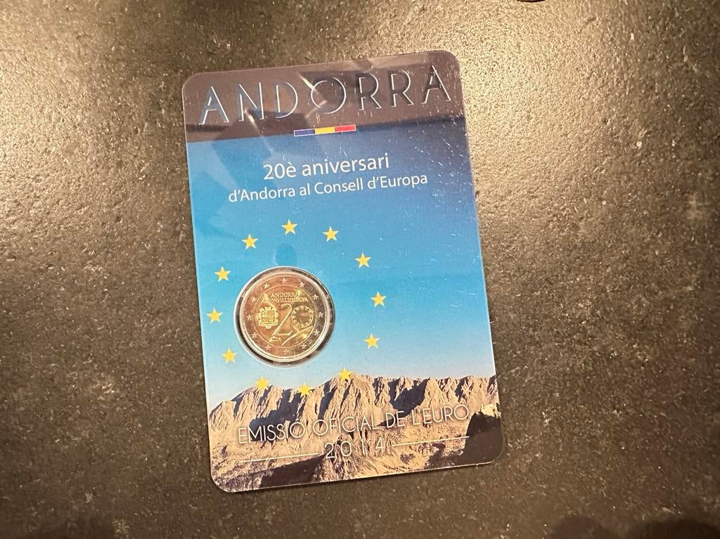 Andorra 2014 20e Aniversari d'Andorra al Consell d'Europa, Ophalen of Verzenden, Overige landen, 2 euro, Losse munt