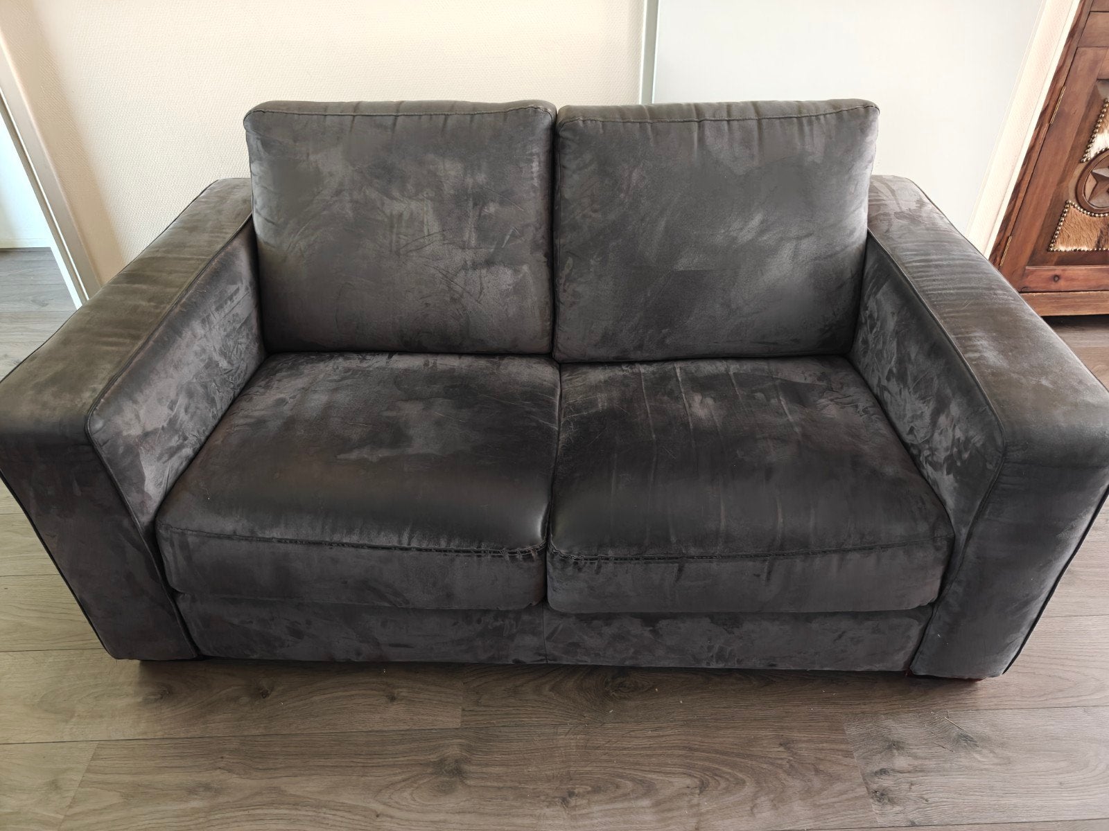 Grijze tweepersoons bank, Ophalen of Verzenden, 75 tot 100 cm, Tweepersoons