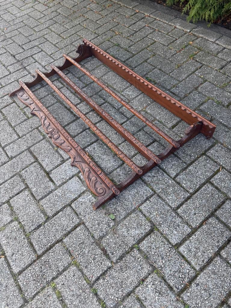 Groot houten bordenrek wandrek massief hout, Ophalen