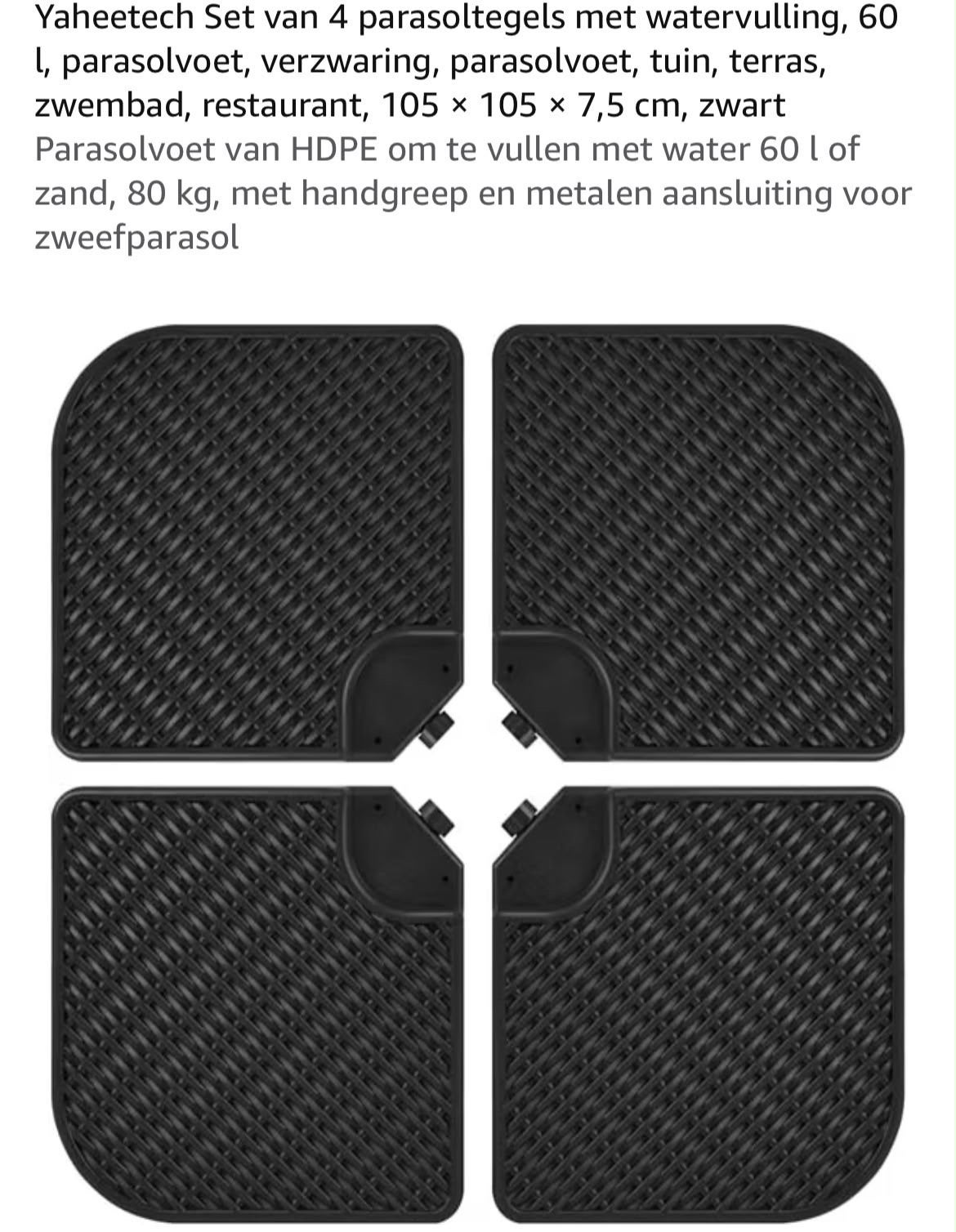 Yaheetech Parasolvoet Set - Water/Zand Vulbaar, Zwart, Ophalen of Verzenden, Nieuw, 1 tot 2 meter, Parasolvoet