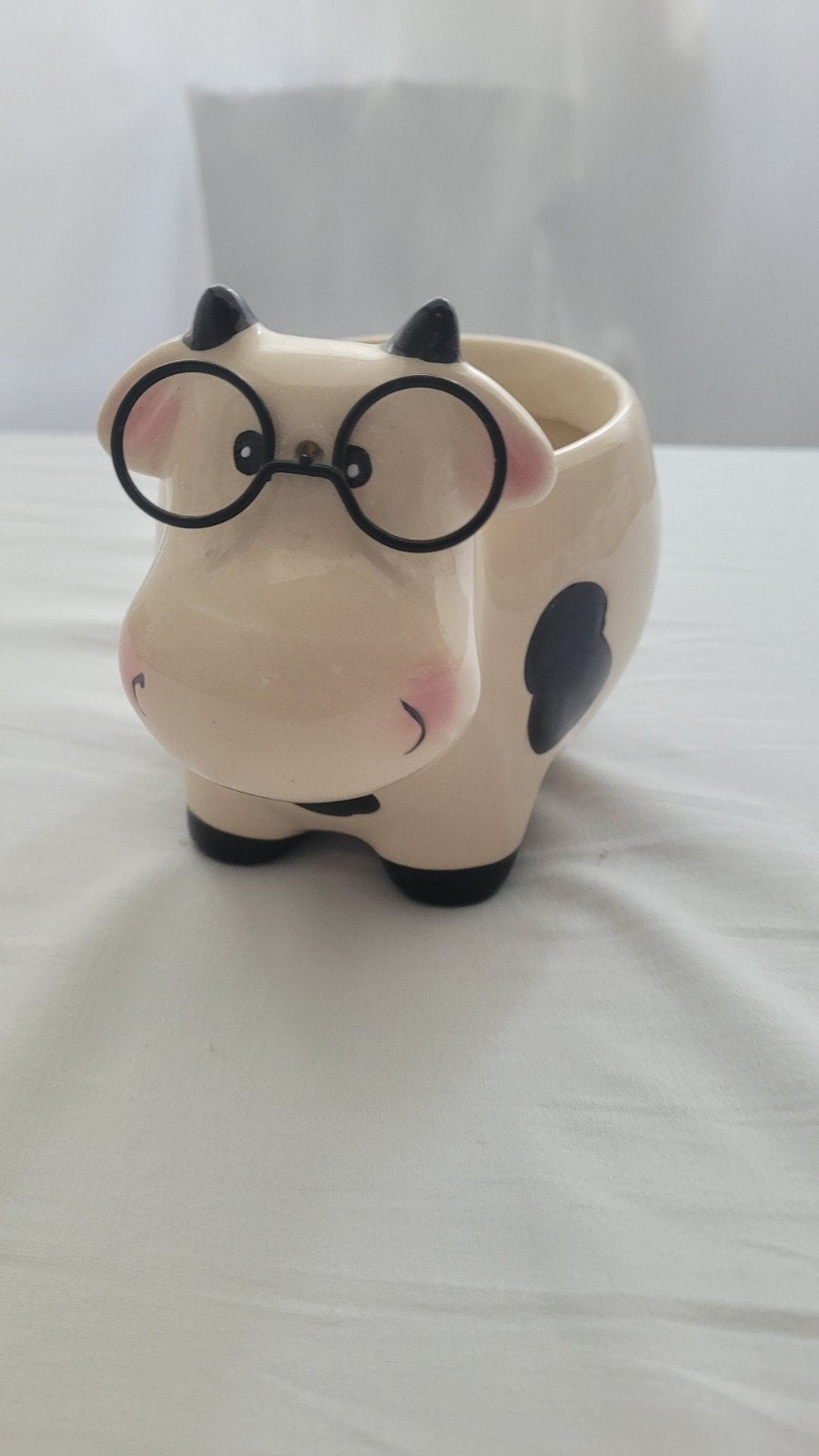 Leuk Koeien Plantenpotje met Bril - Decoratieve Bloempot, Binnen, Ophalen of Verzenden, Zo goed als nieuw, Overige vormen