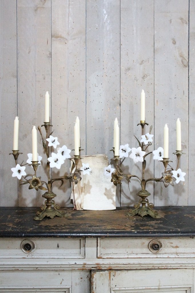 Antieke kaars kandelaars wit opaline, Antiek en Kunst, Ophalen of Verzenden
