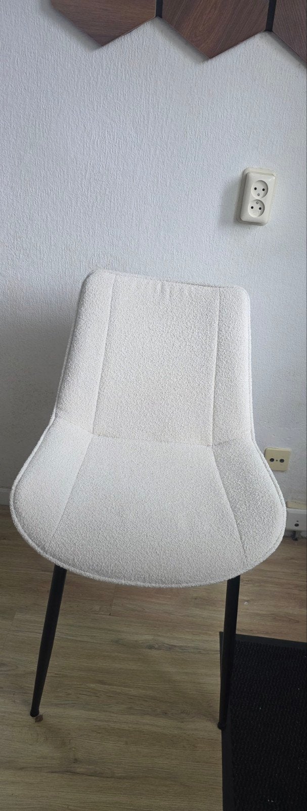 Moderne Bouclé Eetkamerstoel - Crème/Wit, Ophalen, Modern, Scandinavisch, Wit, Zo goed als nieuw