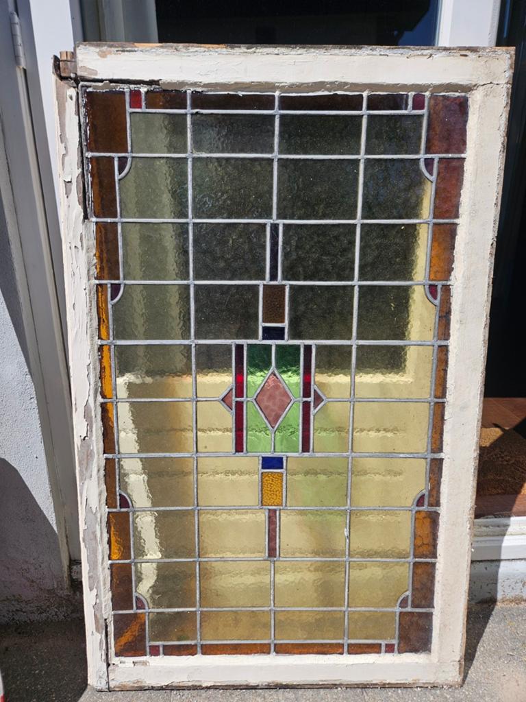 3x Glas in lood paneel (80x123cm) - Houten frame reparatie, Ophalen, Gevelraam of Ruit, Gebruikt, Glas in lood