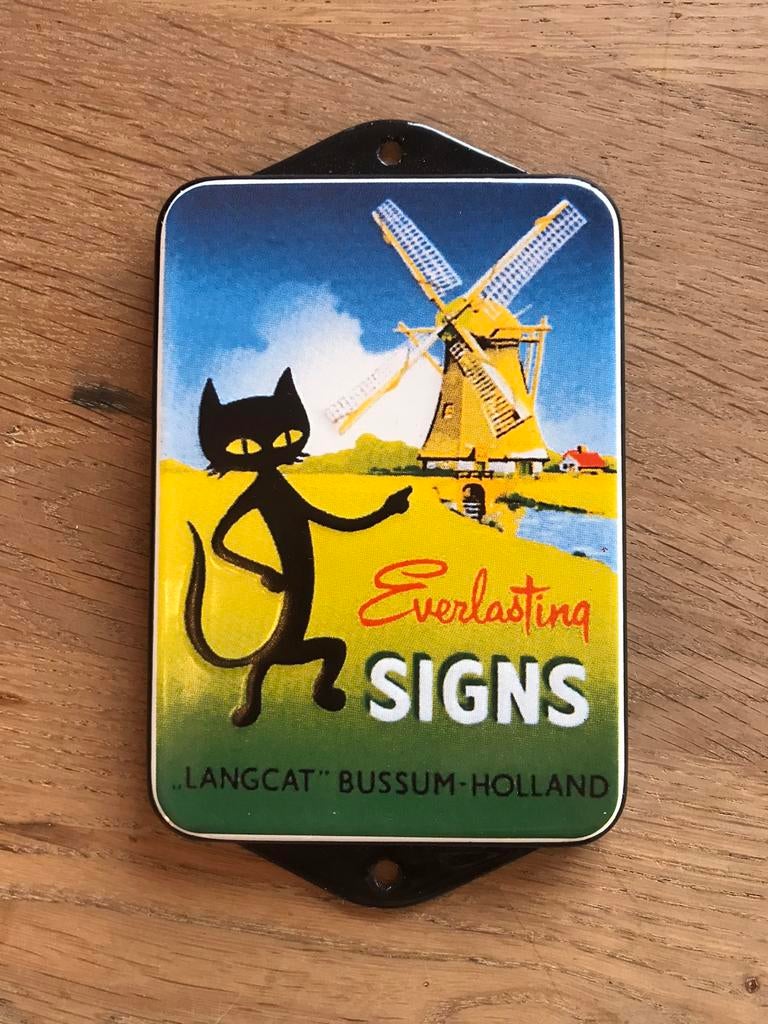 Langcat emaille reclamebord, Ophalen of Verzenden, Zo goed als nieuw, Reclamebord