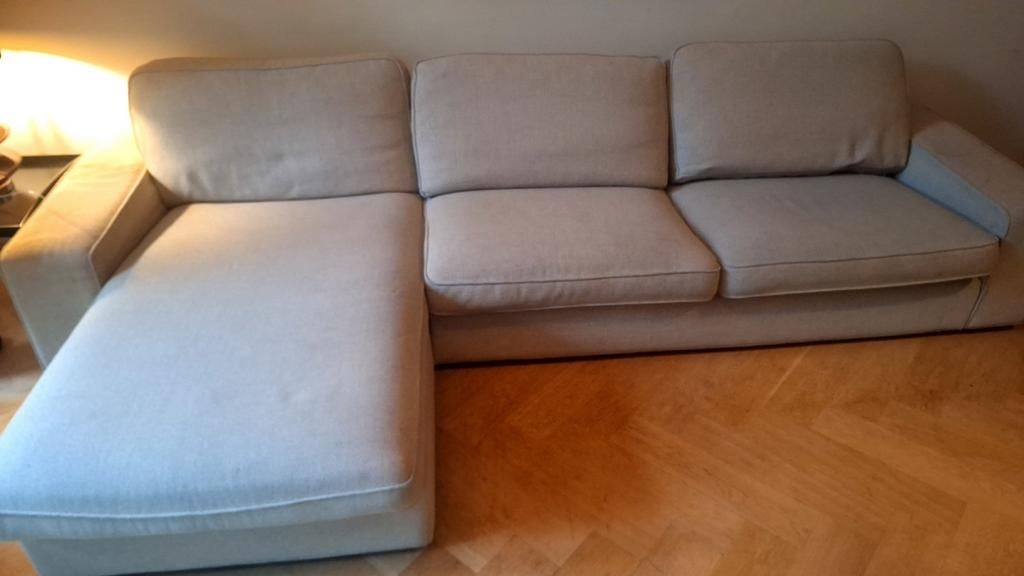 IKEA KIVIK 3-zitsbank met chaise longue - Licht stof, Huis en Inrichting, Banken | Sofa's en Chaises Longues, Ophalen, Gebruikt