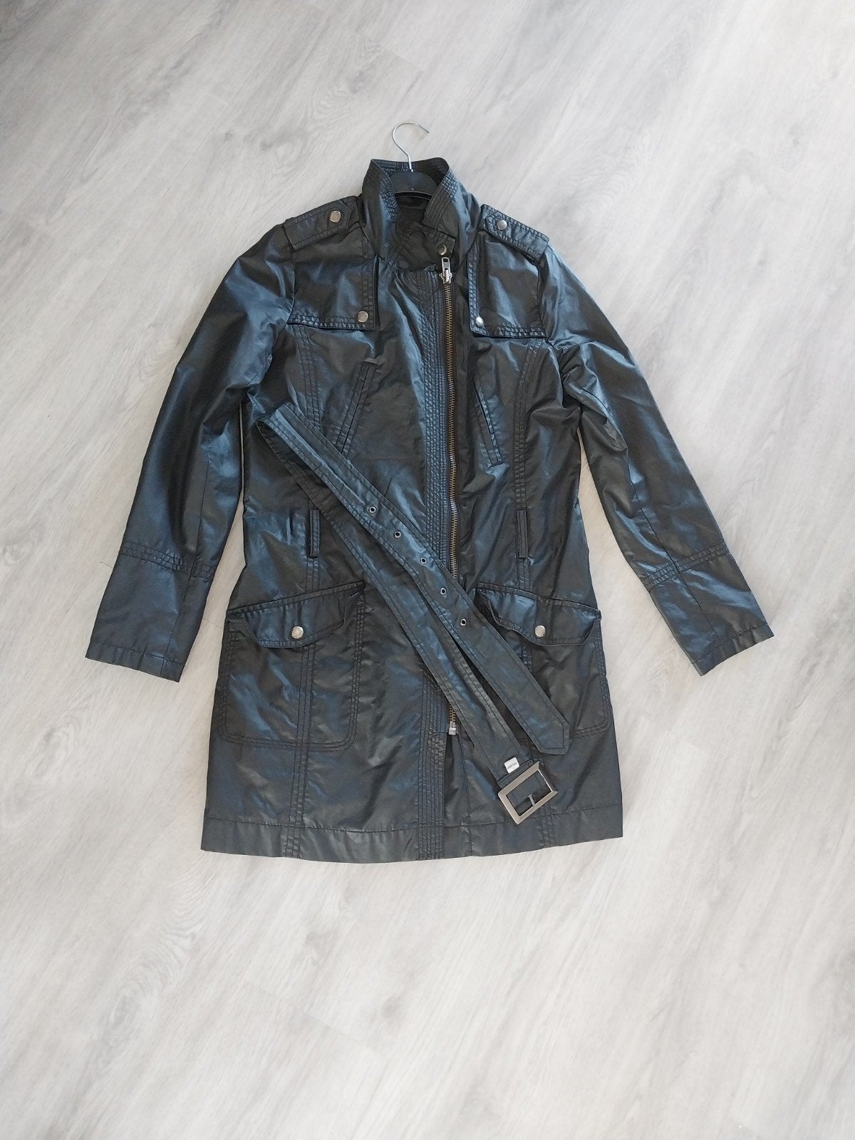 Bossini zwarte jas met riem - Maat S, Ophalen, Maat 36 (S), Gedragen, Zwart