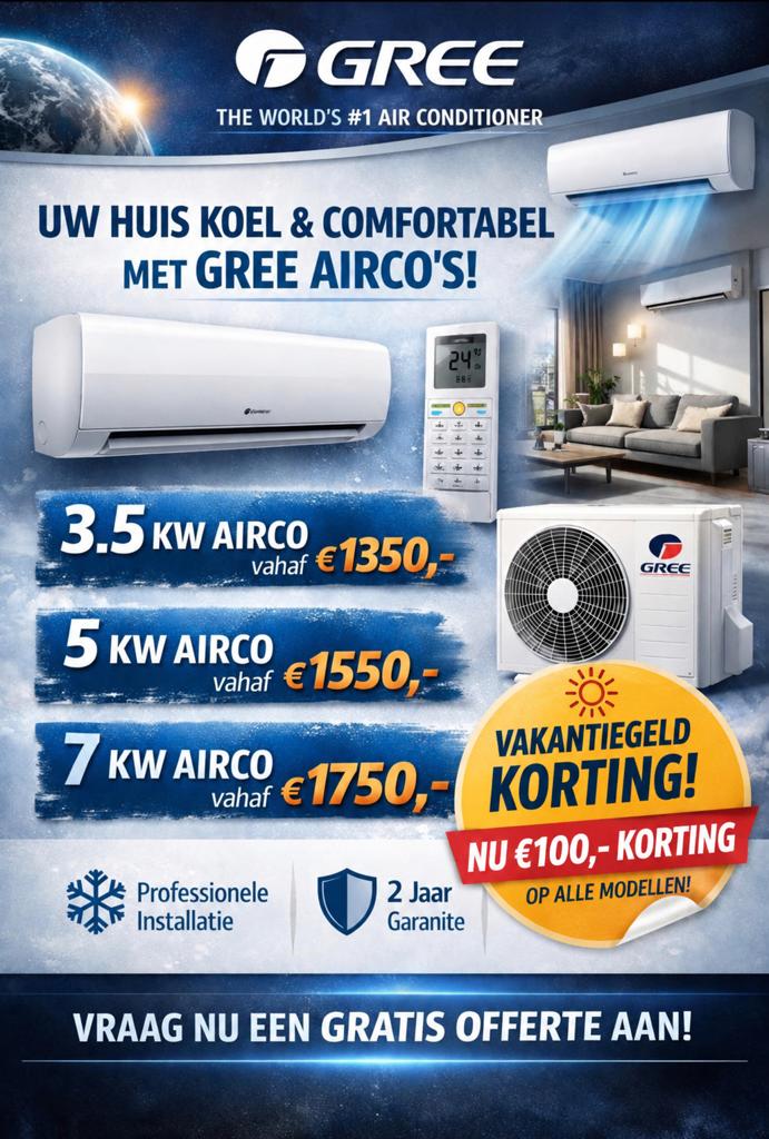Vakantiegeld deals. Nu €100,- korting op al onze airco’s, Verwarmen, Nieuw, 3 snelheden of meer, Ophalen of Verzenden