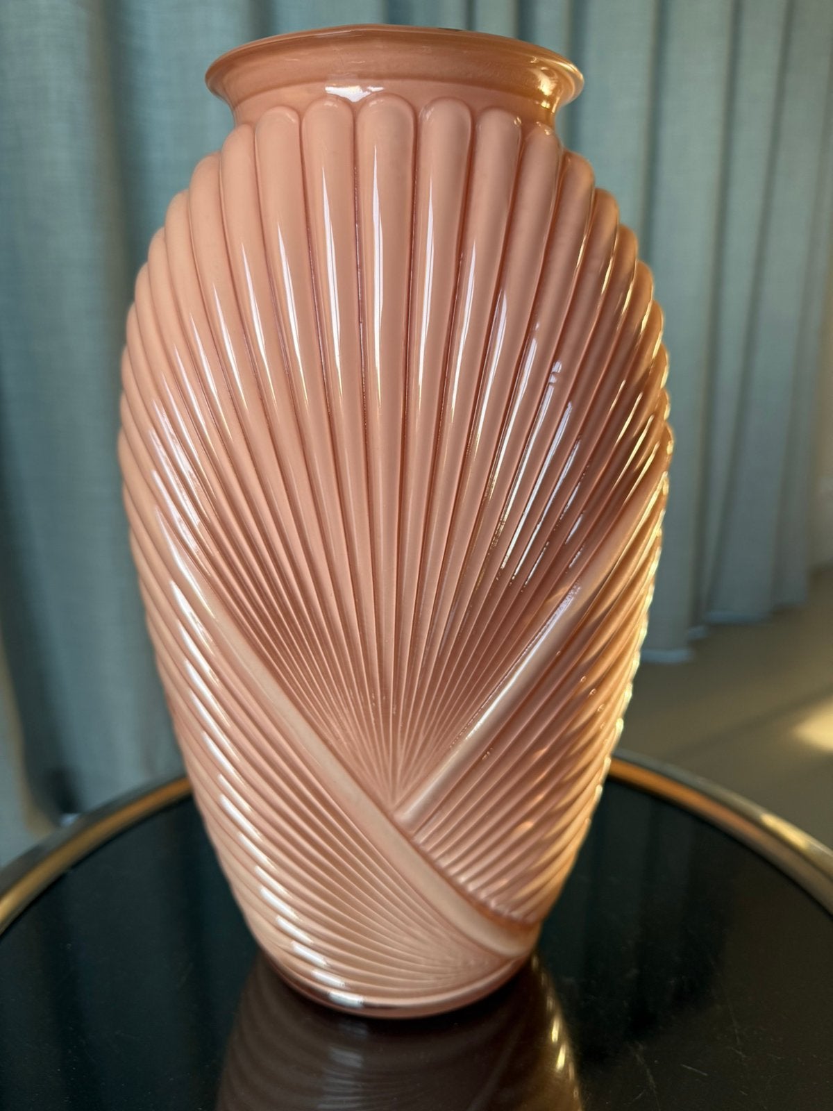 Grote roze Anchor Hocking Art-Deco vaas | puntgaaf!, 32 cm, Ophalen of Verzenden, Roze, Geschikt voor droogbloemen