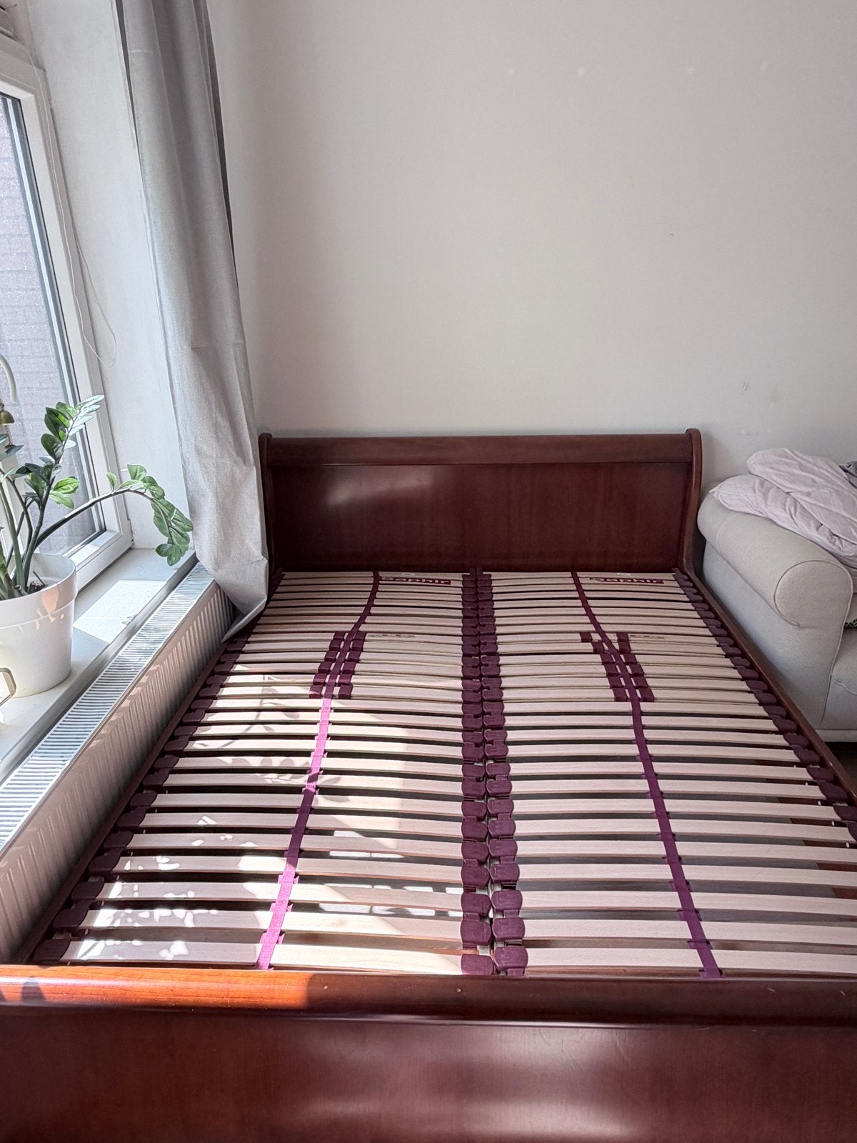 Houten tweepersoonsbed met lattenbodems, Ophalen, Bruin, Tweepersoons, 140 cm