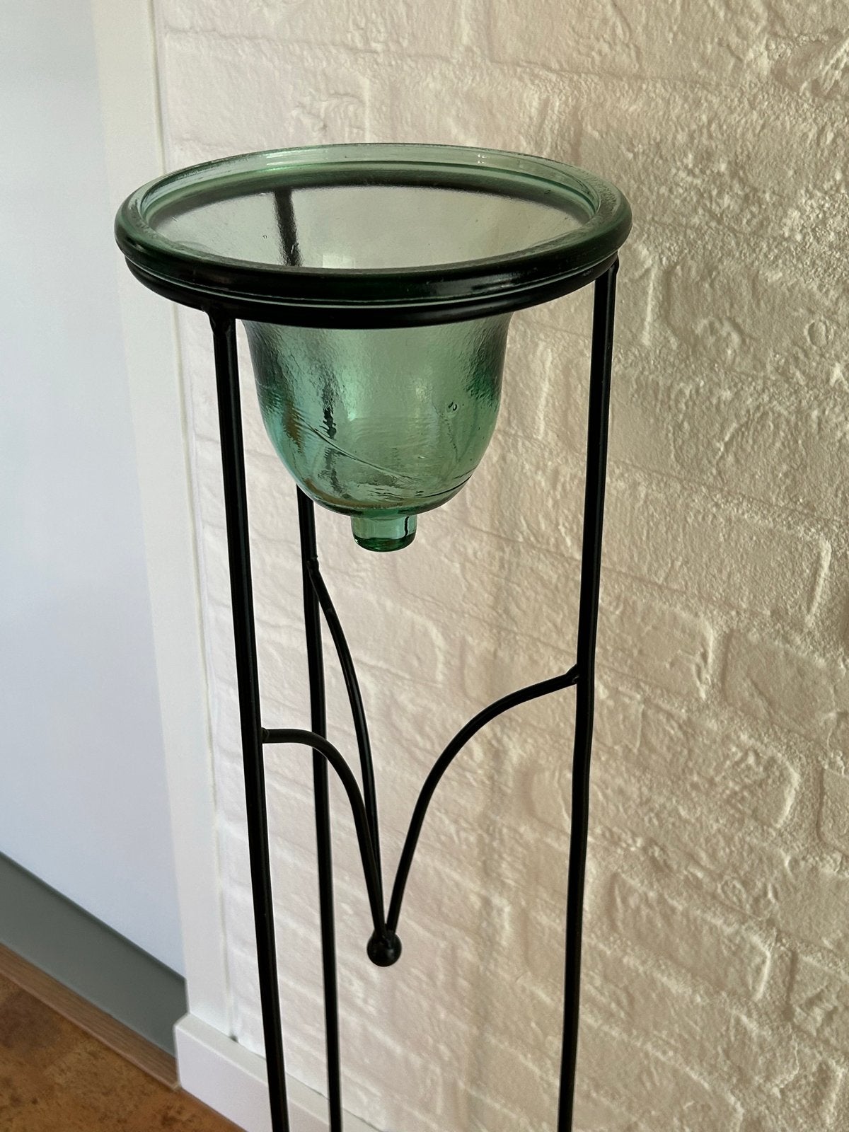 Plantenstandaard met stolp en schaal - glas en metaal, Ophalen, Groen, Gebruikt, Modern