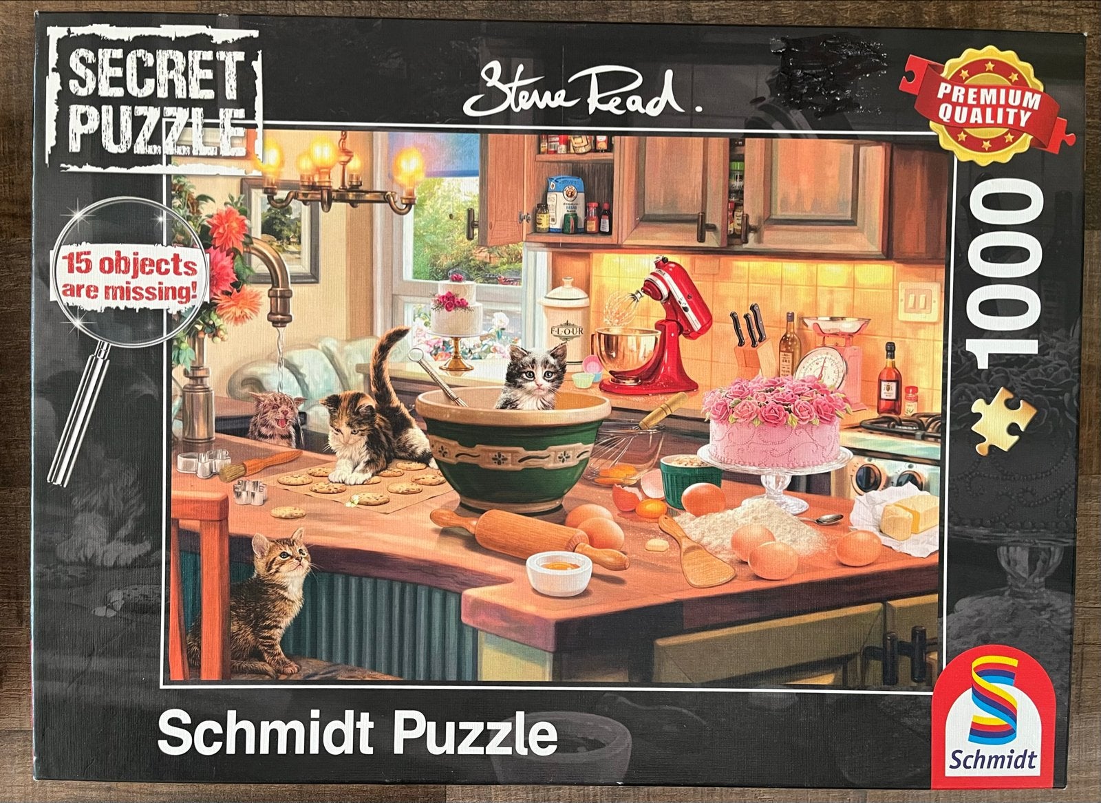Schmidt Secret Puzzle Steve Read - Katten in de keuken, Ophalen of Verzenden, 500 t/m 1500 stukjes, Zo goed als nieuw, Legpuzzel