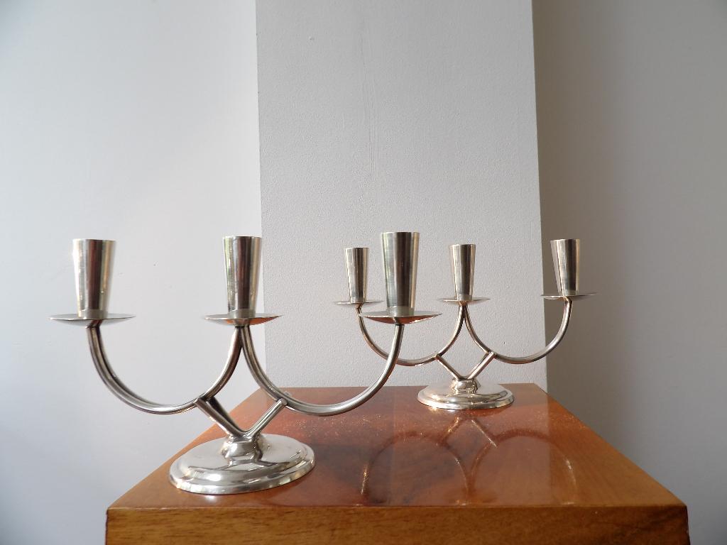 Art Deco Fifties Deense Kandelaars Berg, verzilverd, Antiek en Kunst, Ophalen of Verzenden, Zilver