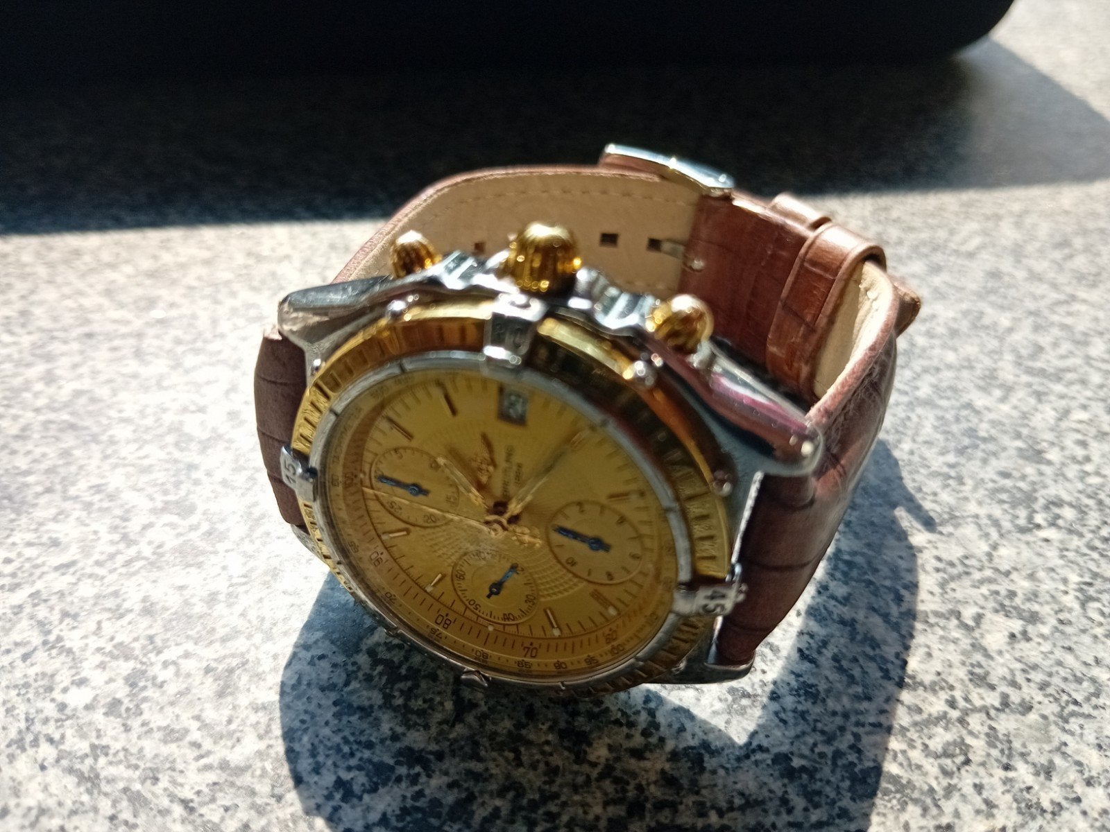 Breitling Chronomat Champagne Wijzerplaat Gouden Bezel, Breitling, Polshorloge, Ophalen of Verzenden, Goud