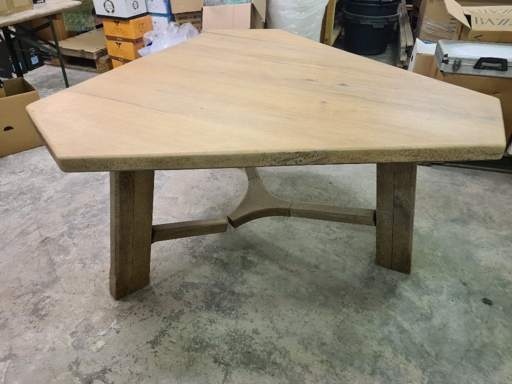 Unieke zeshoekige eettafel & zes stoelen - Massief Eik, Huis en Inrichting, Ophalen, Gebruikt, Modern, Inclusief, Uniek, 150 tot 200 cm
