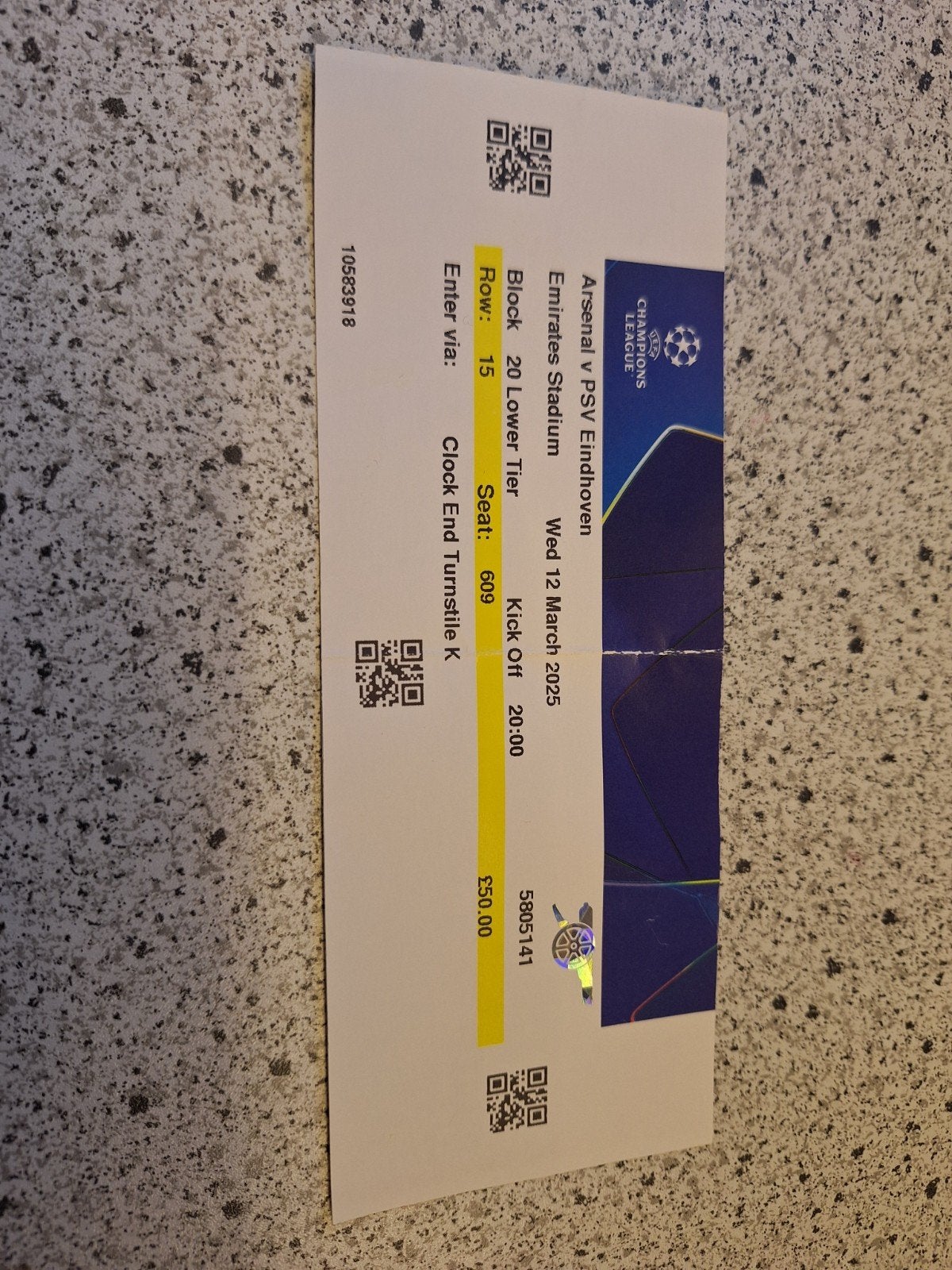 ticket arsenal psv champions league wedstrijd 2024/2025, Ophalen of Verzenden, Zo goed als nieuw, PSV, Overige typen