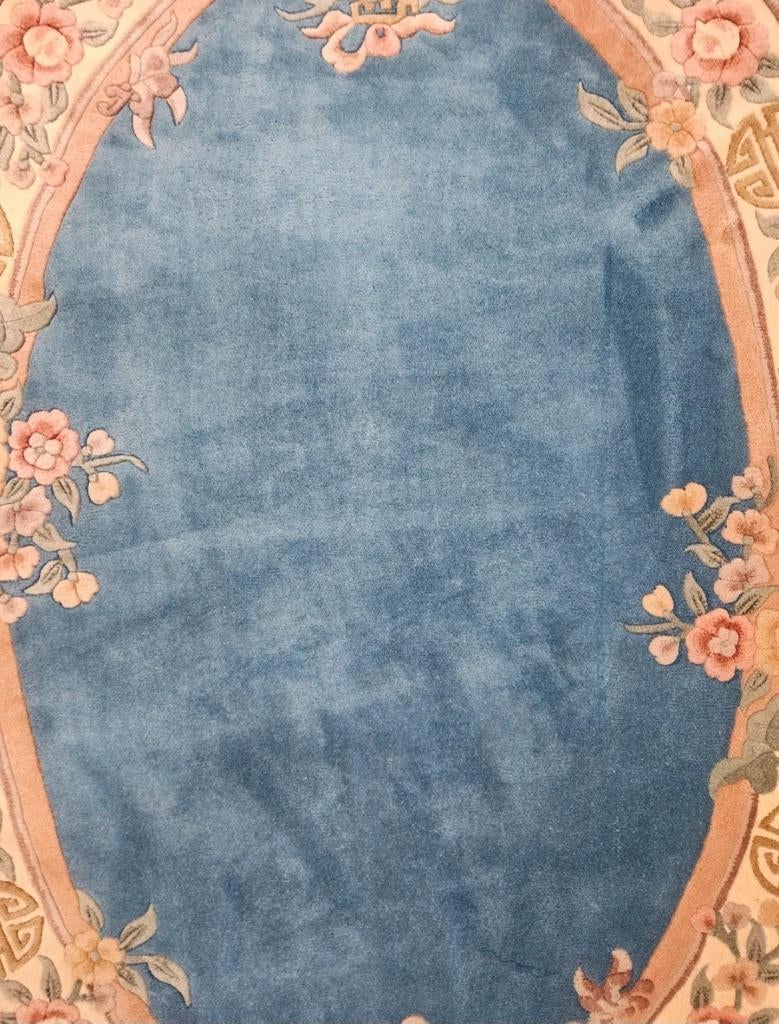 Handgeknoopt Oriental ovaal Aubusson tapijt blue 170x240cm, Crème, 150 tot 200 cm, Onbekend, Ophalen of Verzenden