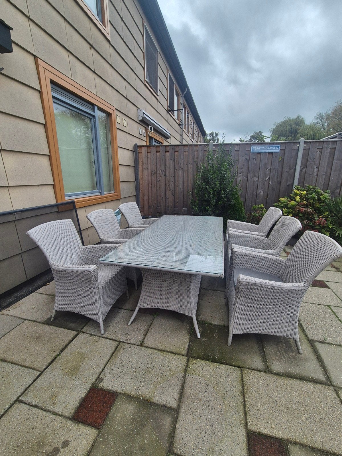 Tuinset: tafel met 6 stoelen - 200x100x73 cm, Ophalen, Gebruikt, Rotan, 6 zitplaatsen