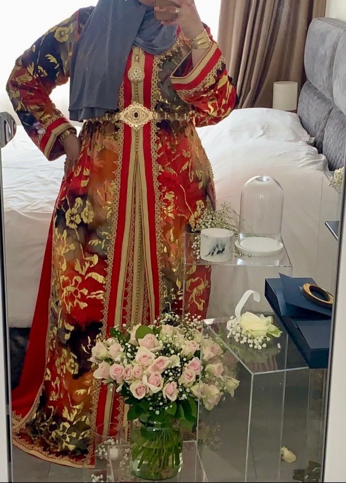 Prachtige Marokkaanse Kaftan - Rood met goud, Overige typen, Maat 42/44 (L), Ophalen of Verzenden, Zo goed als nieuw
