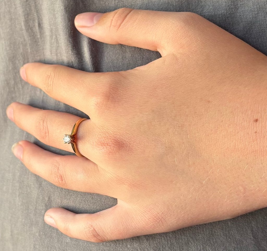 Diamant solitair 14k gouden ring dames briljant liefde, Voordeelsieraden, Ophalen of Verzenden, Zo goed als nieuw, 17 tot 18