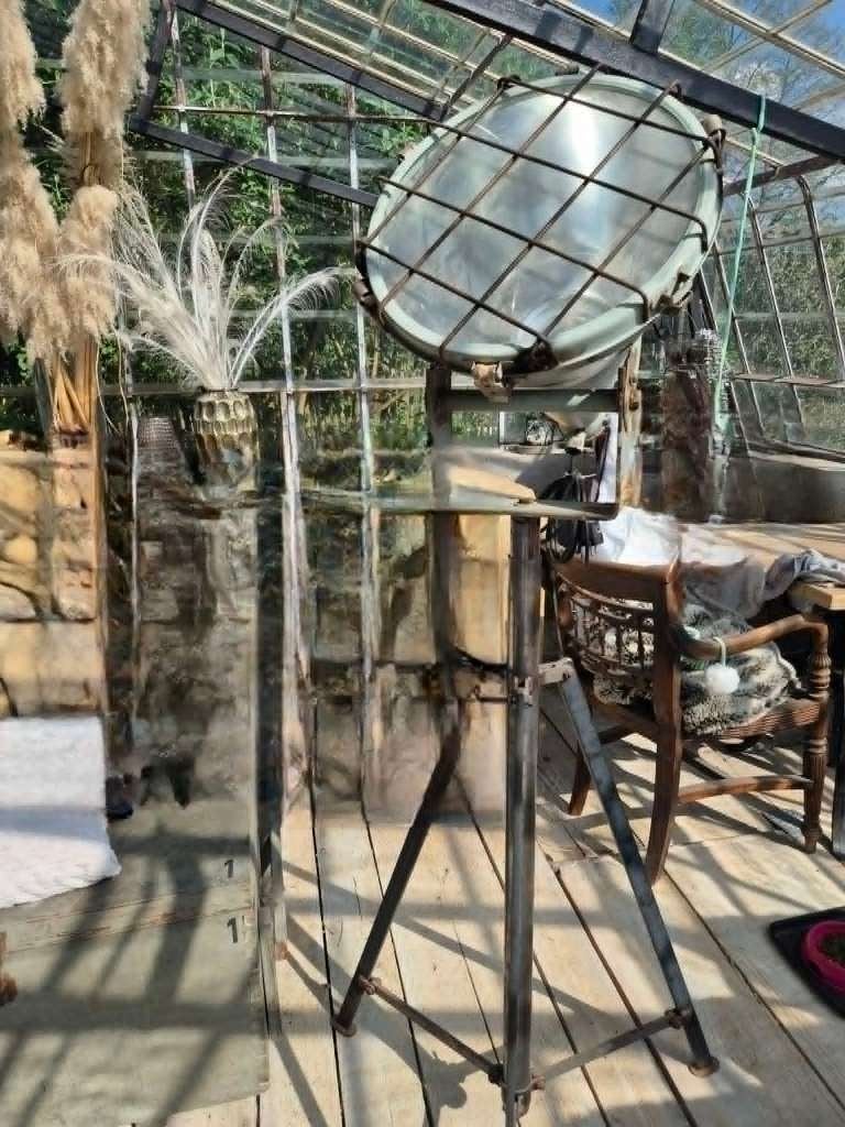 industriele lamp, staande schemerlamp, Huis en Inrichting, Ophalen, 100 tot 150 cm, Zo goed als nieuw, Glas