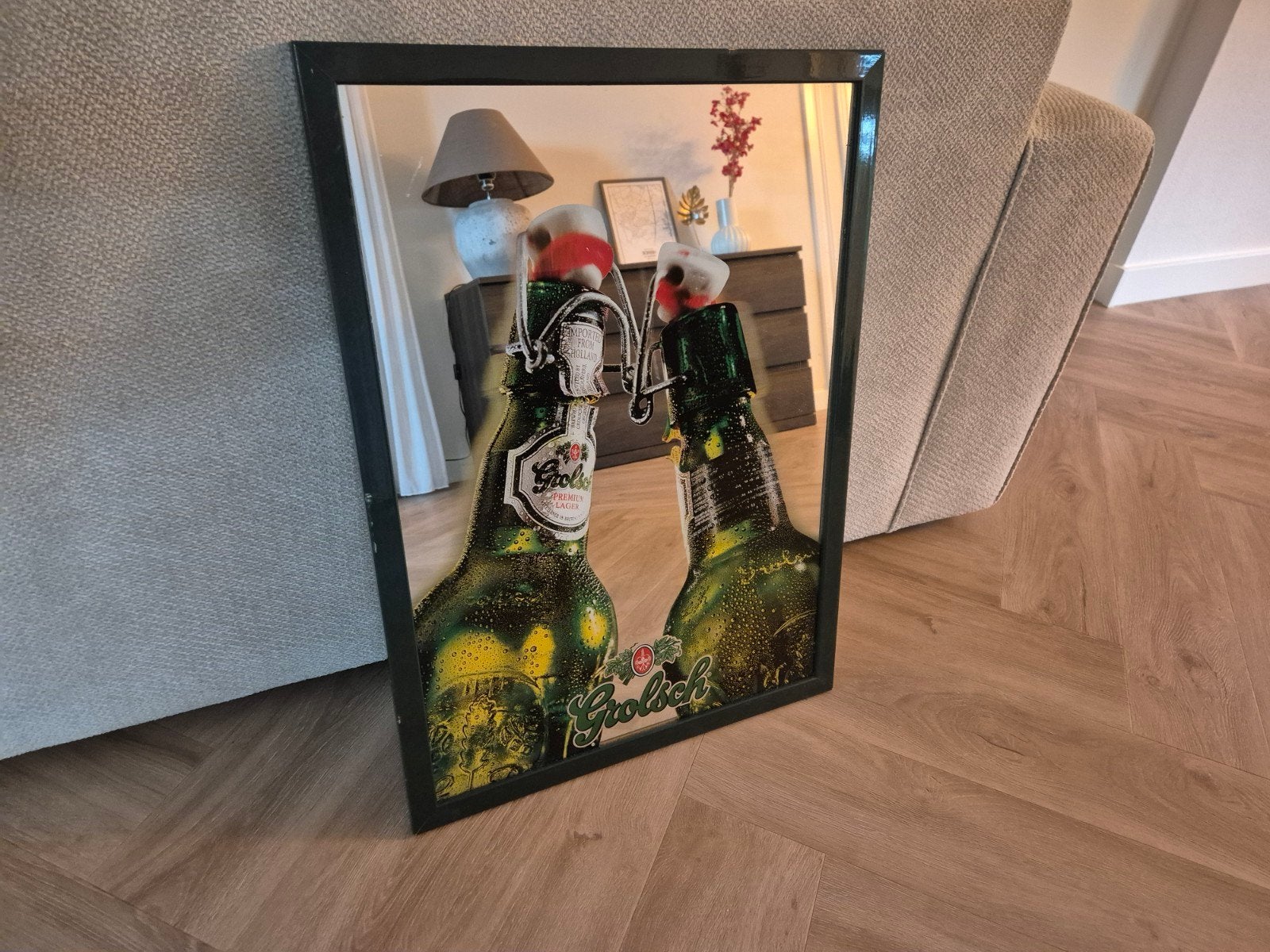 Grolsch spiegel leuk voor keet of kroeg, Ophalen, Rechthoekig, Minder dan 50 cm