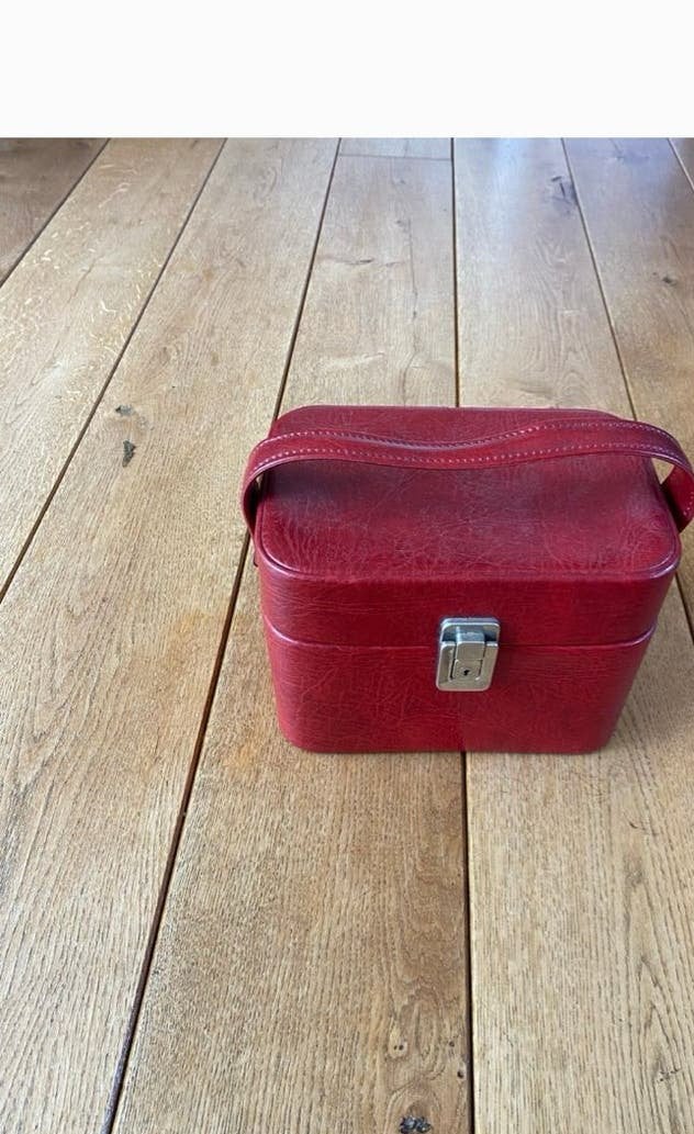 Vintage Rode Make-up Koffer met Spiegeltje, Gebruikt, Ophalen of Verzenden, Met spiegeltje(s), Hardcase