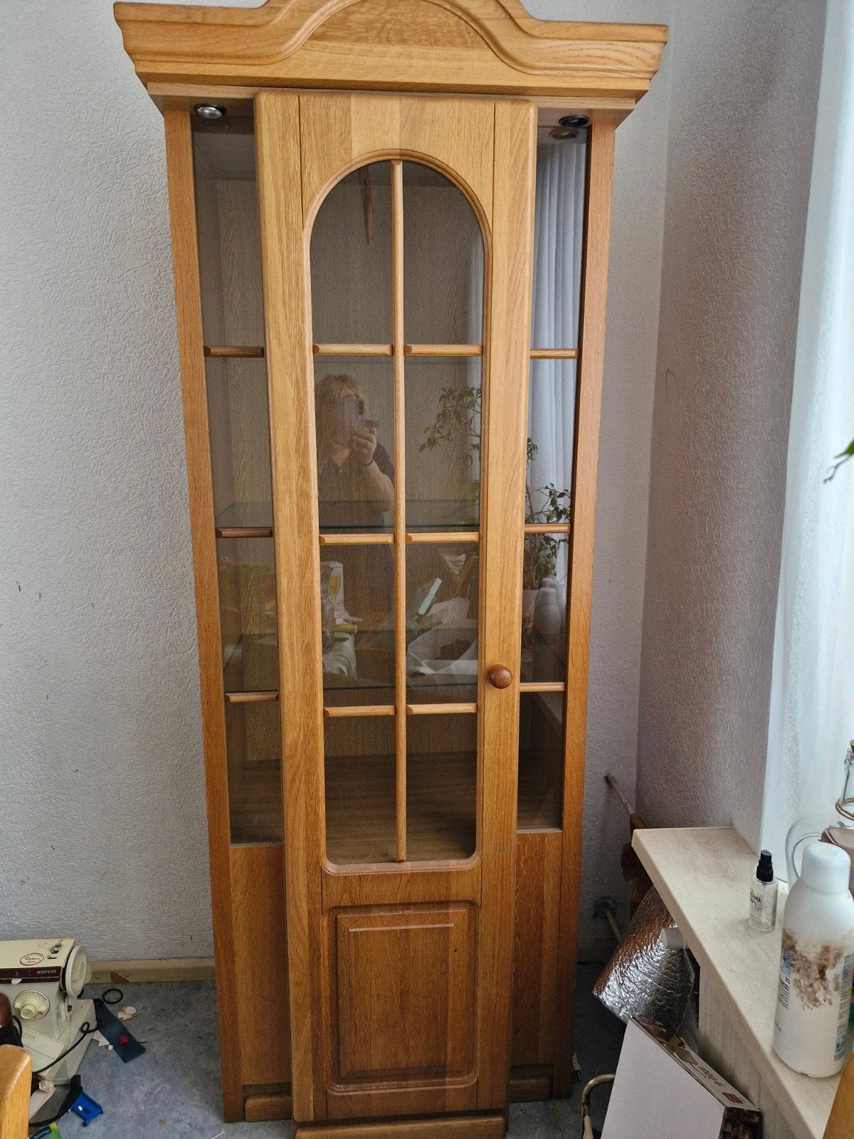 Licht eiken Vitrinekast., Ophalen, 200 cm of meer, Eikenhout, 50 tot 100 cm