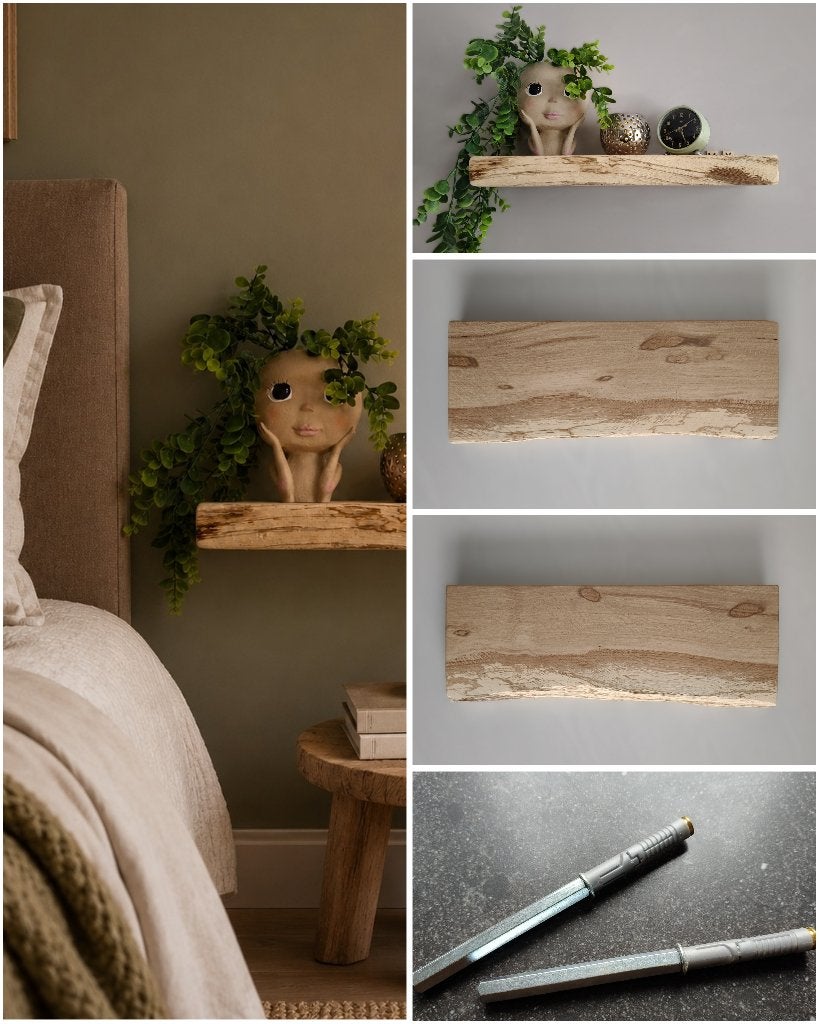 Massief eiken wandplank zwevend + montagepennen 41cm #233, Huis en Inrichting, Woonaccessoires | Wandplanken en Boekenplanken