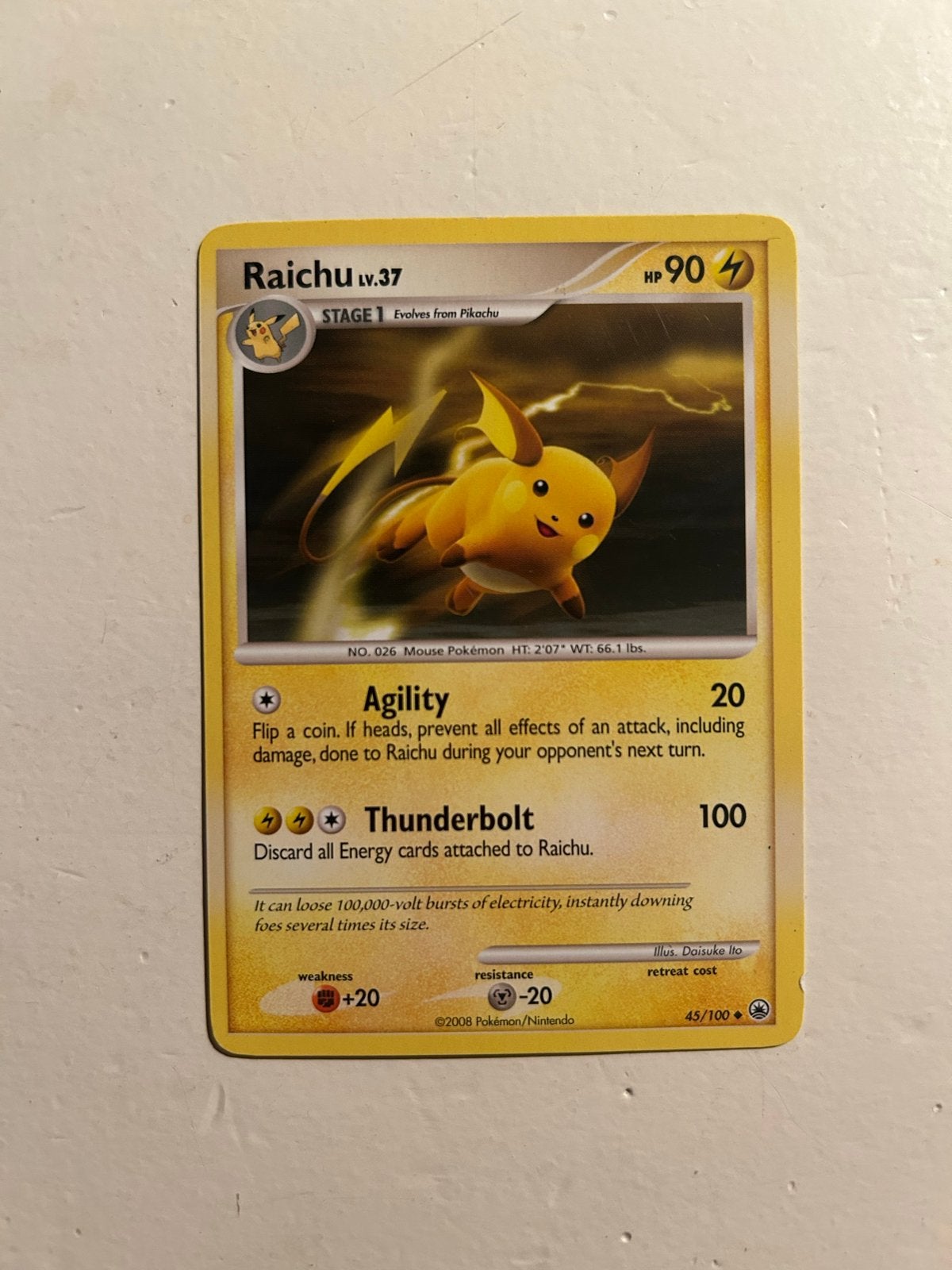 Pokémon Kaart Raichu LV.37 45/100 (2008), Verzenden, Gebruikt, Losse kaart