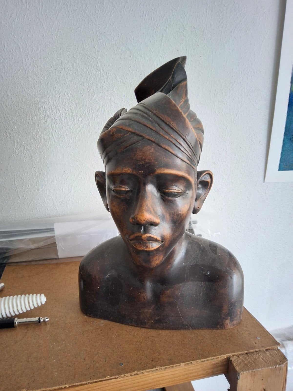 Houten Buste met Hoofddeksel - Afrikaanse Stijl, Ophalen, Buste, Handgemaakt, 20 - 50 cm