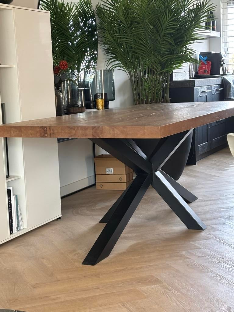 Teakhouten eettafel (220cm) met 6 design stoelen, Huis en Inrichting, Tafels | Eettafels, Teakhout, 200 cm of meer, Ophalen of Verzenden