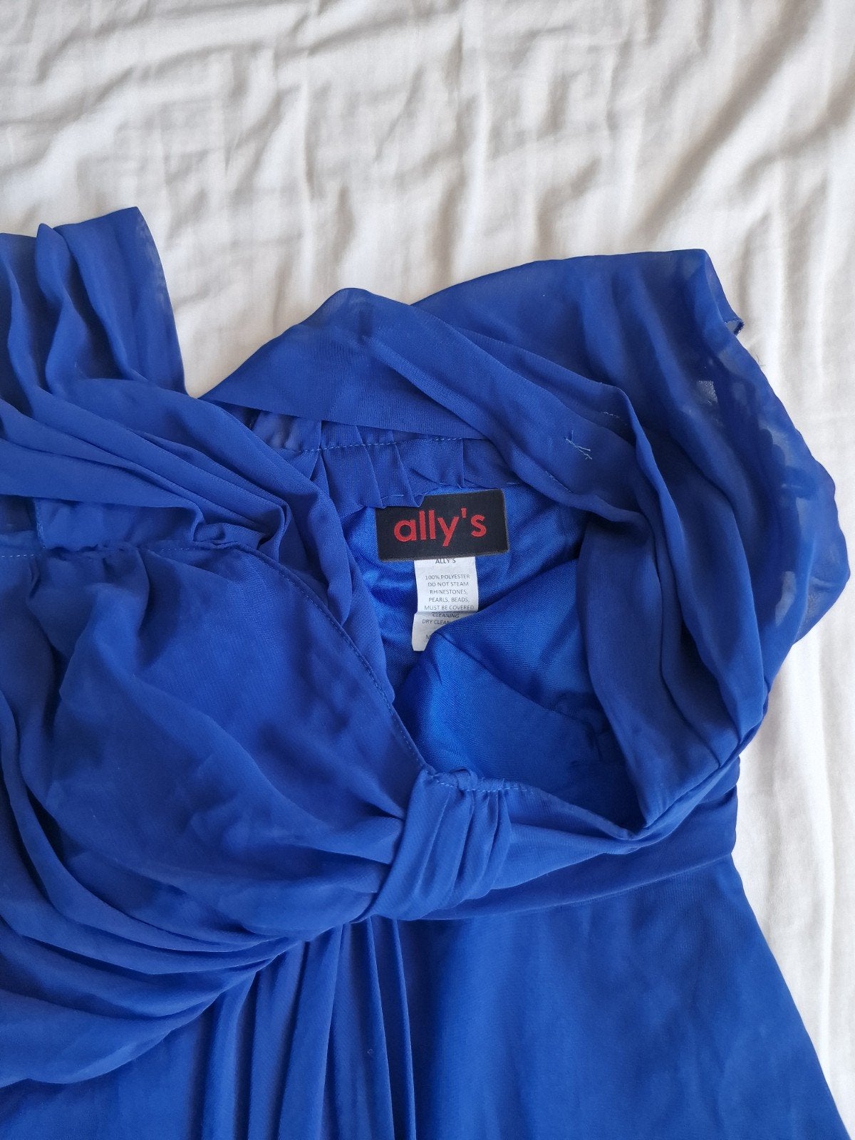 Ally’s lange blauwe galajurk maat S – avondjurk met strass, Ally, Ophalen, Gedragen, Blauw