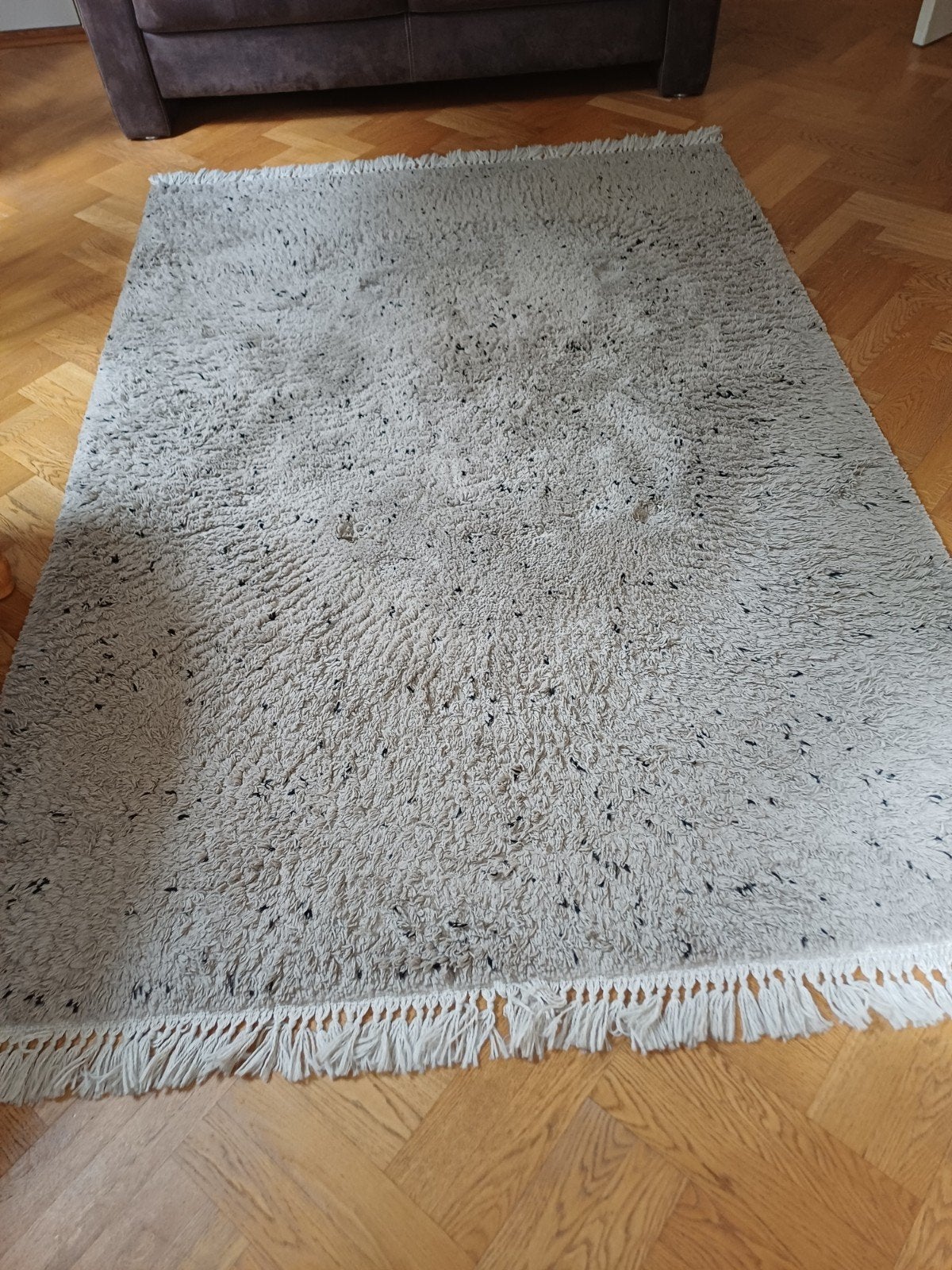 Vloerkleed - Zandkleurig met Zwarte Spikkels, Ophalen, Gebruikt, 150 tot 200 cm, 200 cm of meer