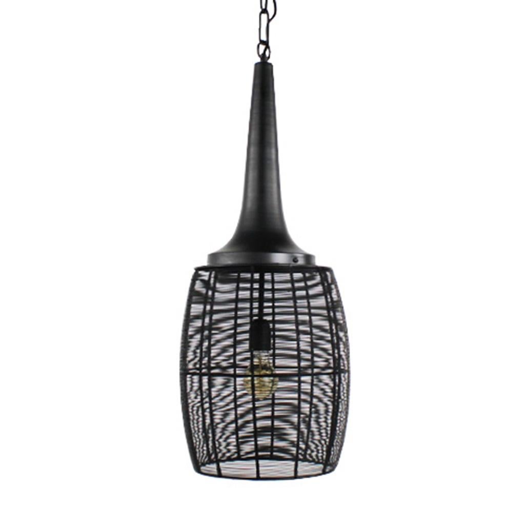 Zwarte metalen draadlamp hanglamp - Industrieel  draadstaal, Ophalen of Verzenden, Zo goed als nieuw, Metaal, 75 cm of meer