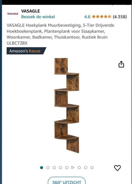 VASAGLE Hoekplank, 5-Tier Drijvende Boekenplank, Zwart, Minder dan 50 cm, 100 tot 150 cm, Nieuw, Ophalen of Verzenden