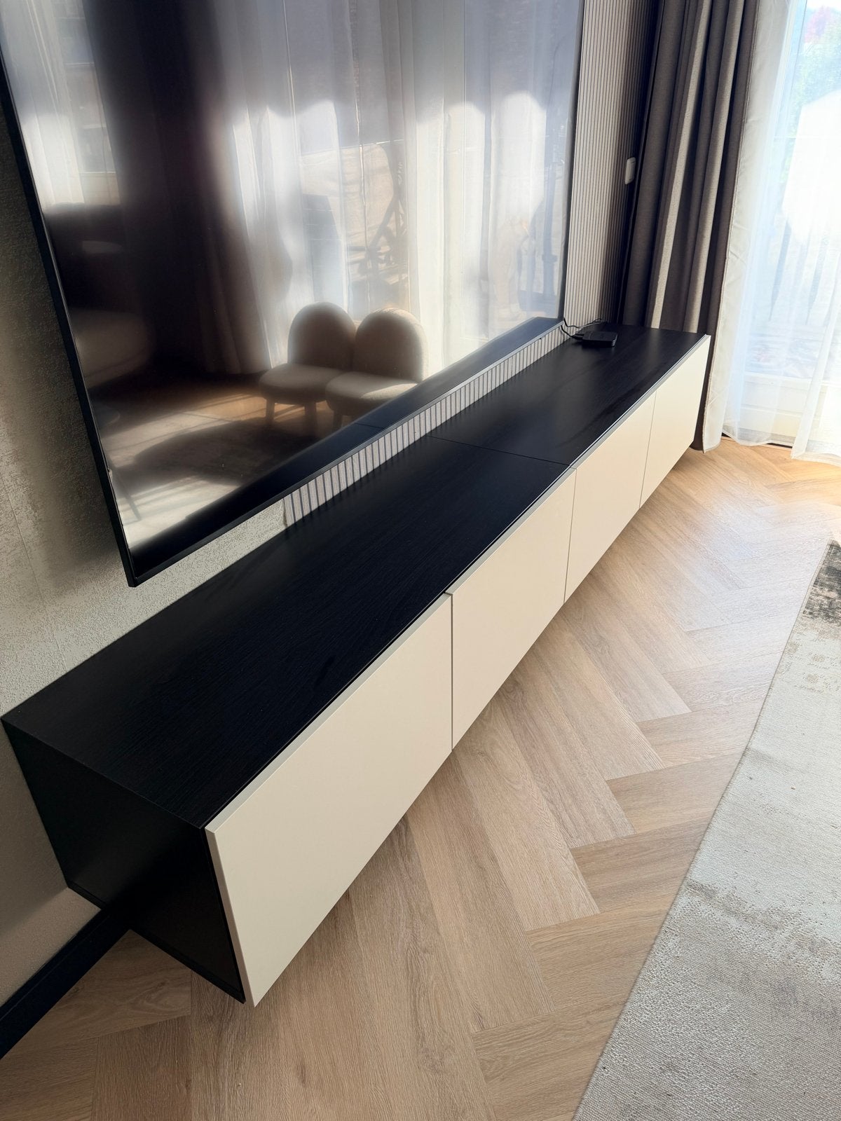 IKEA Besta TV-meubel met Lappviken deuren lichtgrijsbeige, Ophalen, Zo goed als nieuw, 200 cm of meer, Minder dan 100 cm