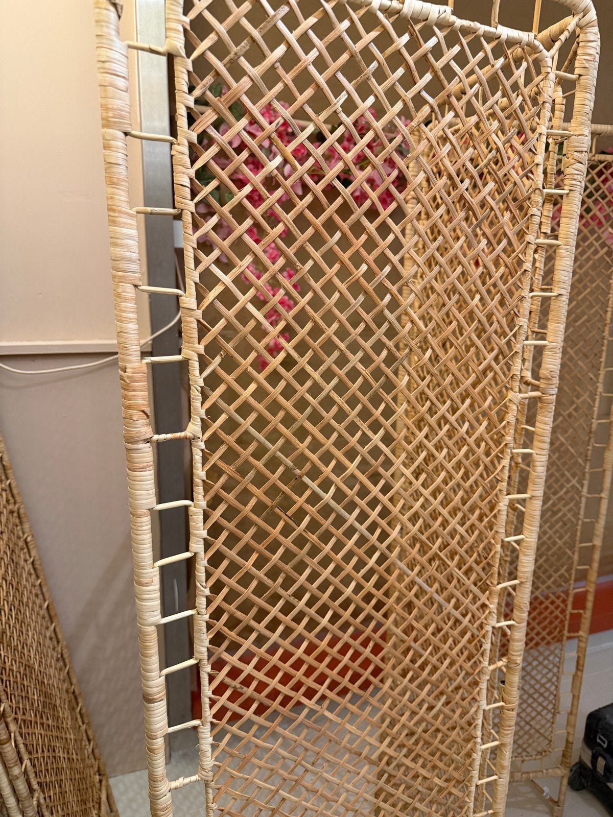 Vintage rotan kamerscherm - 3 panelen, Ophalen, Gebruikt