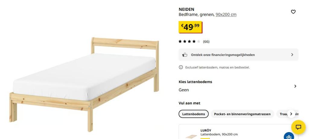 IKEA bed ("Neiden") en matras, Gebruikt, 90 cm, Eenpersoons, Beige