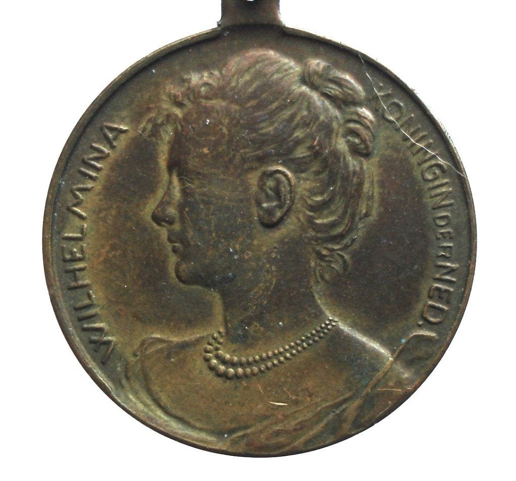 Nederland penning inhuldiging Wilhelmina 1898 (zeldzaam), Ophalen of Verzenden, Brons, Nederland