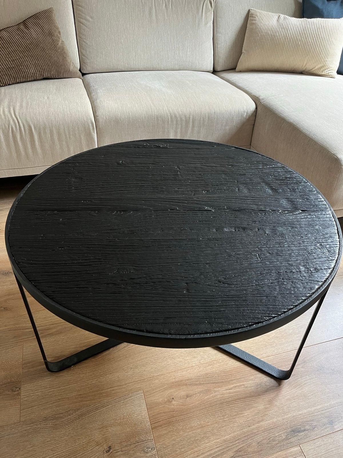 Ronde salontafel met stalen onderstel, Ophalen, Gebruikt, Rond, 50 tot 100 cm