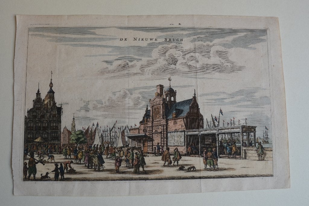 AMSTERDAM NIEUWE-BRUG IJ-ZIJDE P.H. KADE 1663 Gravure E29, Antiek en Kunst, 18 cm, Verzenden, Stadsgezicht, 1600 - 1699