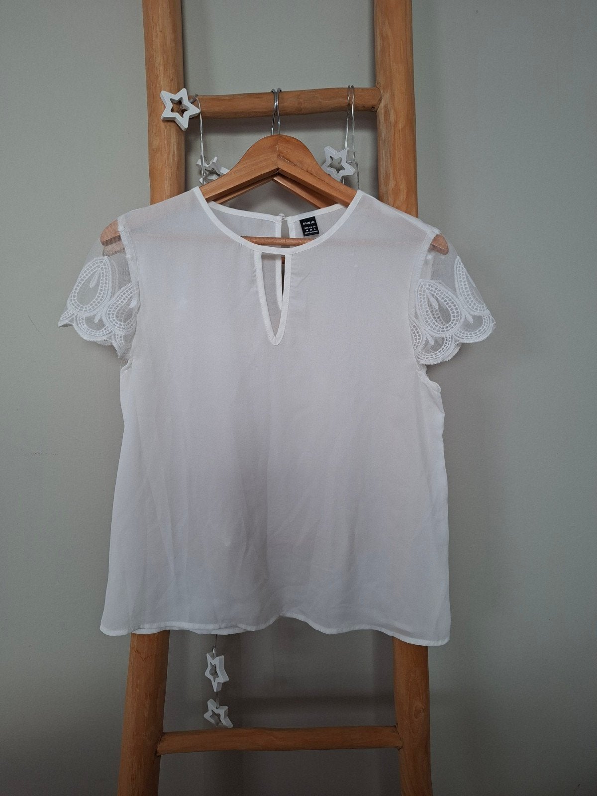 Witte Shein blouse met kanten mouwen - Maat M, Maat 38/40 (M), Wit, Nieuw, Ophalen of Verzenden