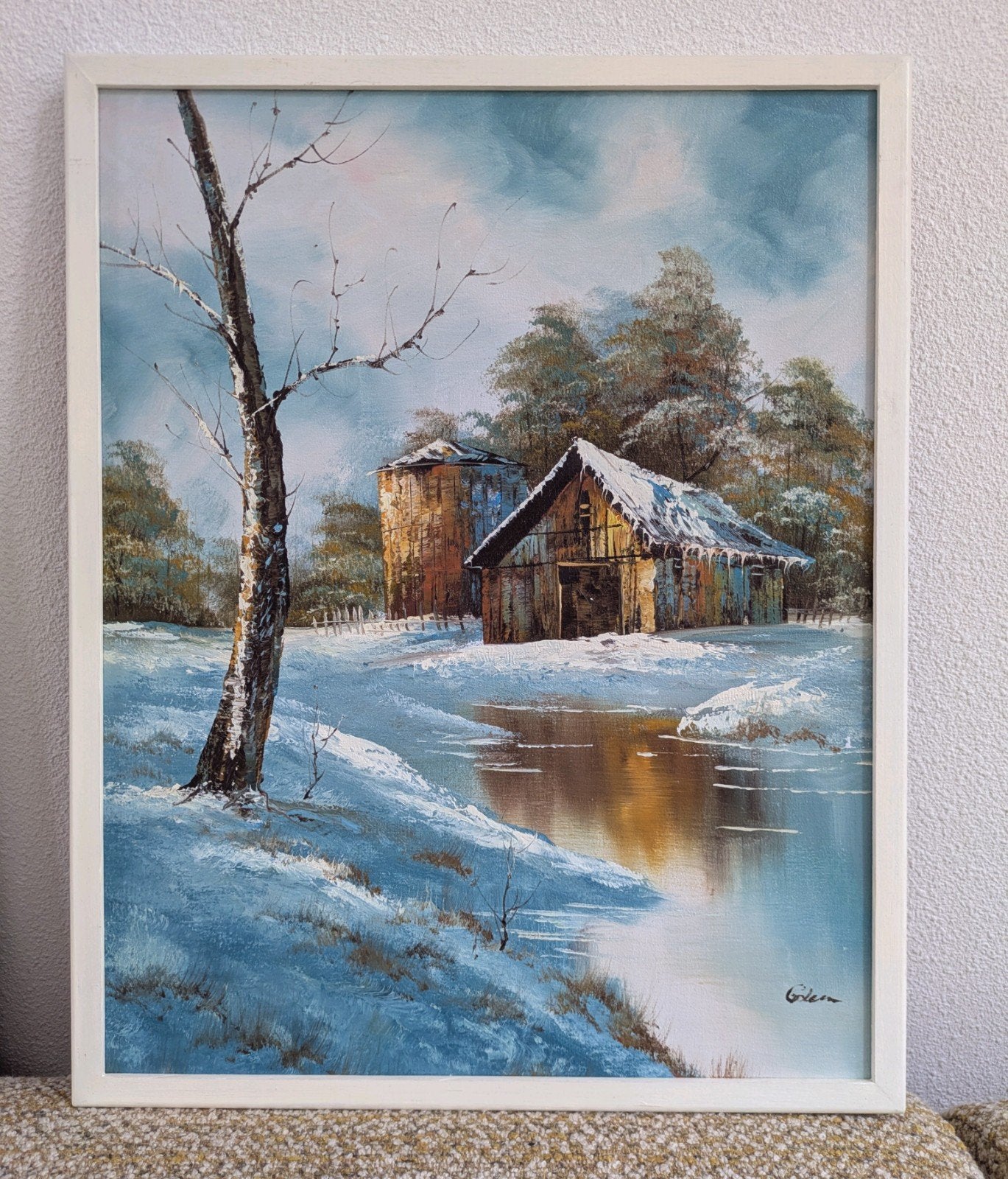 Schilderij - Prachtig geschilderd winterlandschap, Doek, Realistisch, Landschap, Ophalen